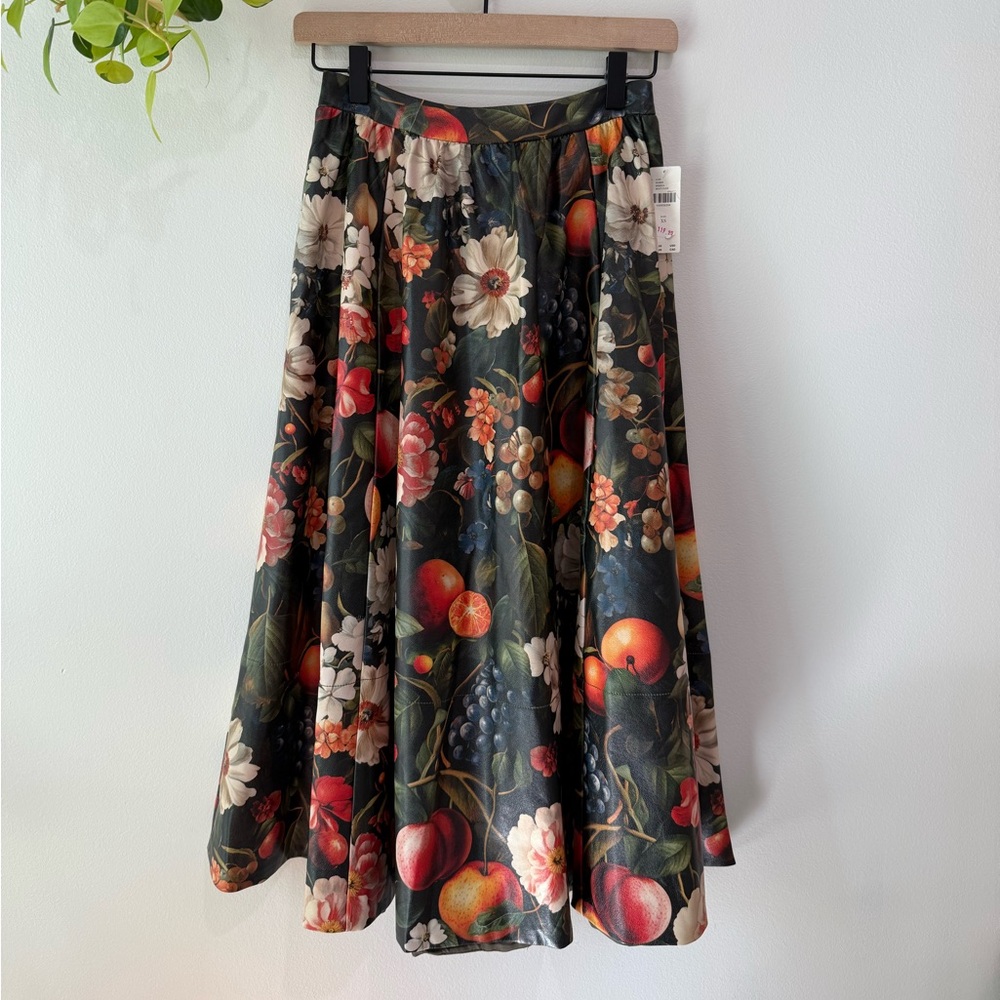 Maeve Jacie Black Floral & Fruit Midi Skirt